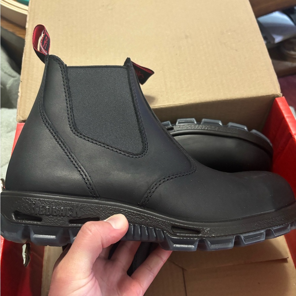 Redback Boots Black Leather Work Boots Slip-On